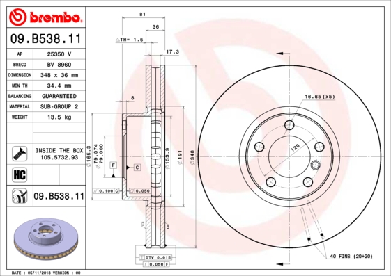 BREMBO Első féktárcsa 09.B538.11_BREMBO