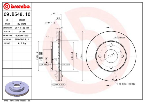 BREMBO Első féktárcsa 09.B548.10_BREMBO