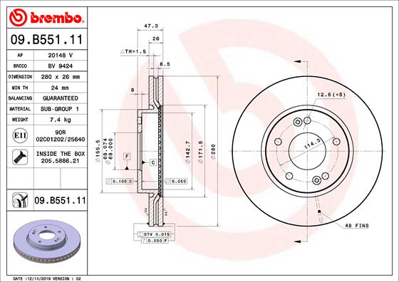 BREMBO Féktárcsa, mind 09.B551.11_BREMBO