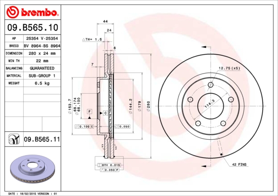 BREMBO Első féktárcsa 09.B565.11_BREMBO