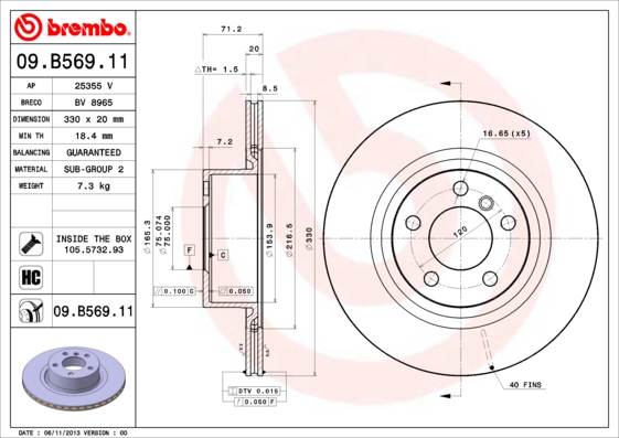 BREMBO Hátsó féktárcsa 09.B569.11_BREMBO