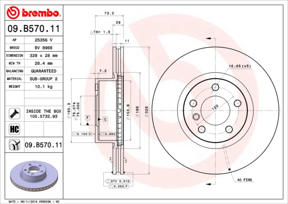 BREMBO Első féktárcsa 09.B570.11_BREMBO