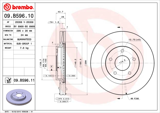 BREMBO Első féktárcsa 09.B596.11_BREMBO