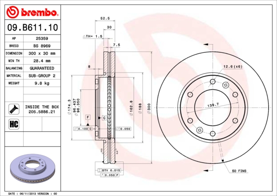 BREMBO Első féktárcsa 09.B611.10_BREMBO