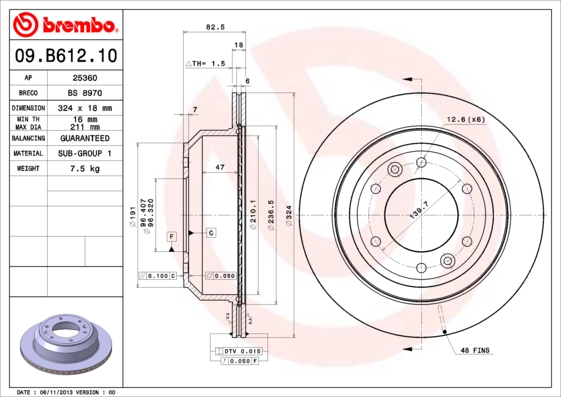 BREMBO Hátsó féktárcsa 09.B612.10_BREMBO