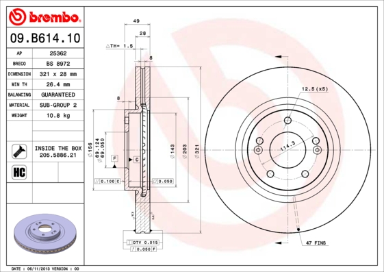 BREMBO Első féktárcsa 09.B614.10_BREMBO