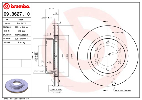 BREMBO Első féktárcsa 09.B627.10_BREMBO