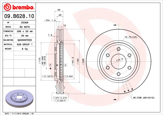 BREMBO Első féktárcsa 09.B628.10_BREMBO