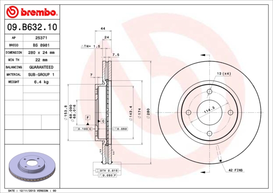 BREMBO Első féktárcsa 09.B632.10_BREMBO