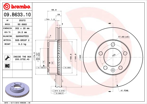 BREMBO Első féktárcsa 09.B633.10_BREMBO