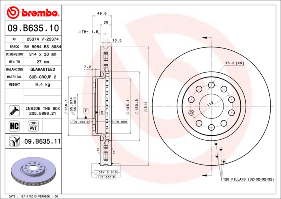 BREMBO Első féktárcsa 09.B635.11_BREMBO