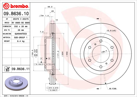 BREMBO Első féktárcsa 09.B636.11_BREMBO