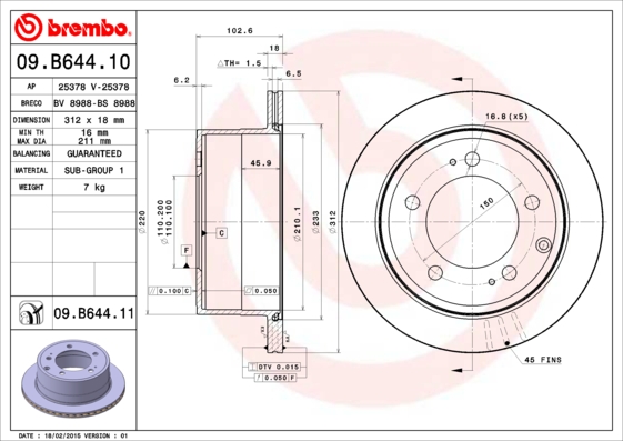 BREMBO Hátsó féktárcsa 09.B644.11_BREMBO