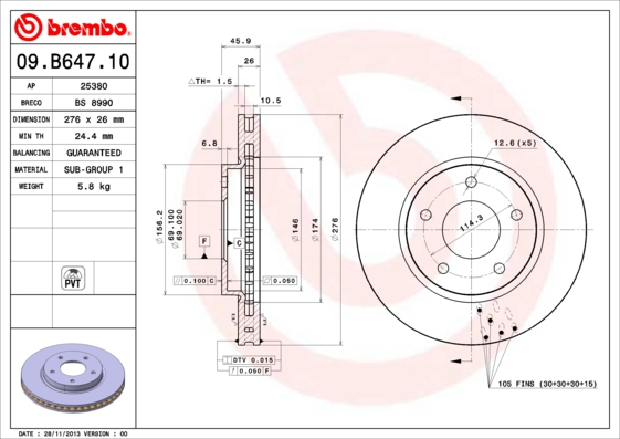 BREMBO Első féktárcsa 09.B647.10_BREMBO