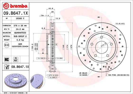 BREMBO Féktárcsa, mind 09.B647.1X_BREMBO