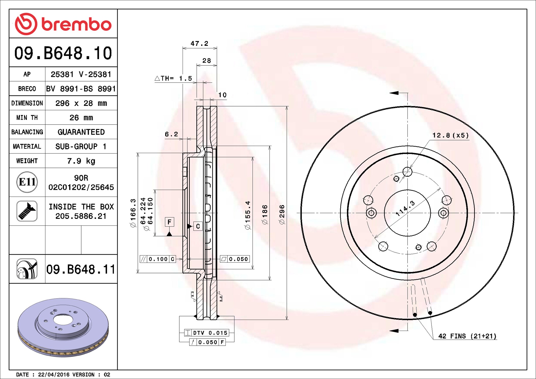 BREMBO Első féktárcsa 09.B648.10_BREMBO