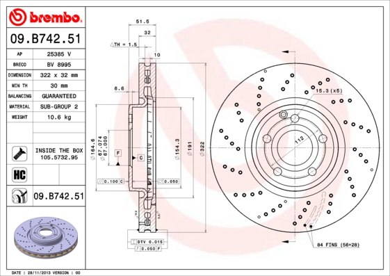 BREMBO Első féktárcsa 09.B742.51_BREMBO