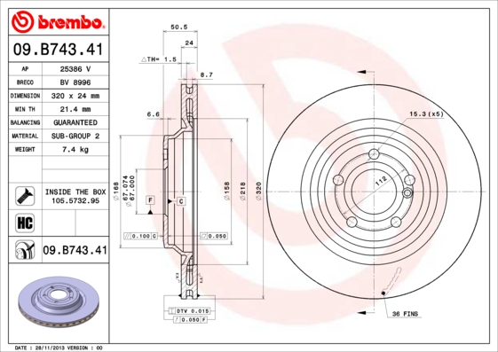 BREMBO Hátsó féktárcsa 09.B743.41_BREMBO