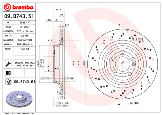 BREMBO Hátsó féktárcsa 09.B743.51_BREMBO