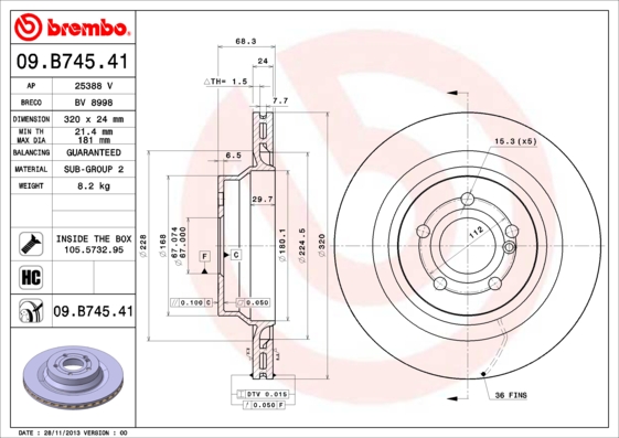 BREMBO Hátsó féktárcsa 09.B745.41_BREMBO