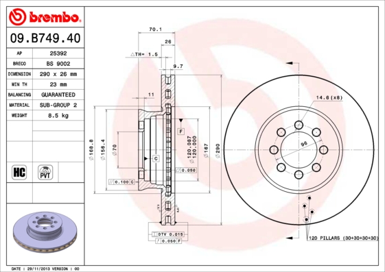 BREMBO Első féktárcsa 09.B749.40_BREMBO