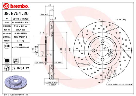 BREMBO Féktárcsa, mind 09.B754.21_BREMBO