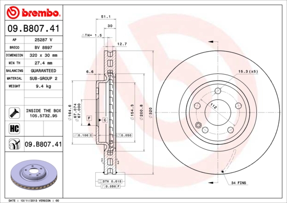 BREMBO Első féktárcsa 09.B807.41_BREMBO