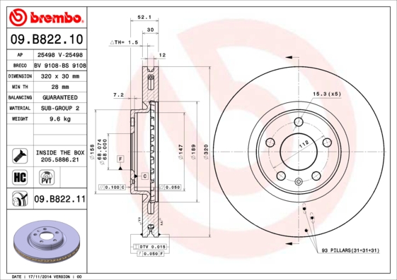 BREMBO Első féktárcsa 09.B822.11_BREMBO