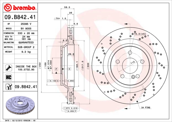 BREMBO Hátsó féktárcsa 09.B842.41_BREMBO