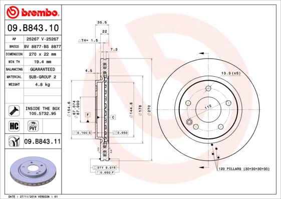 BREMBO Első féktárcsa 09.B843.11_BREMBO