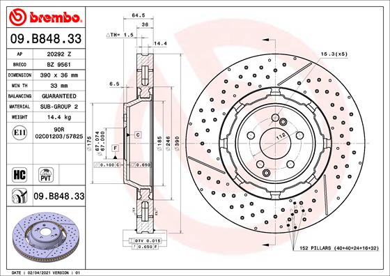 BREMBO Féktárcsa, mind 09.B848.33_BREMBO