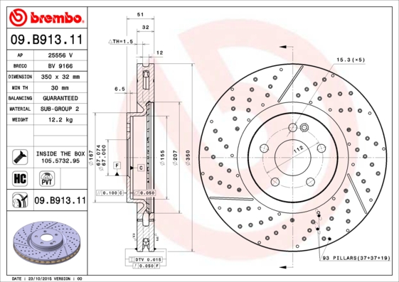 BREMBO Első féktárcsa 09.B913.11_BREMBO