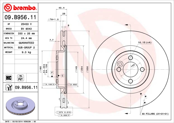 BREMBO Első féktárcsa 09.B956.11_BREMBO