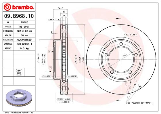 BREMBO Féktárcsa, mind 09.B968.11_BREMBO