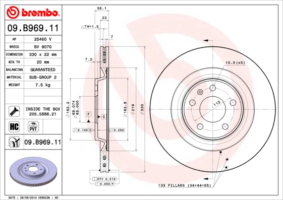 BREMBO Hátsó féktárcsa 09.B969.11_BREMBO