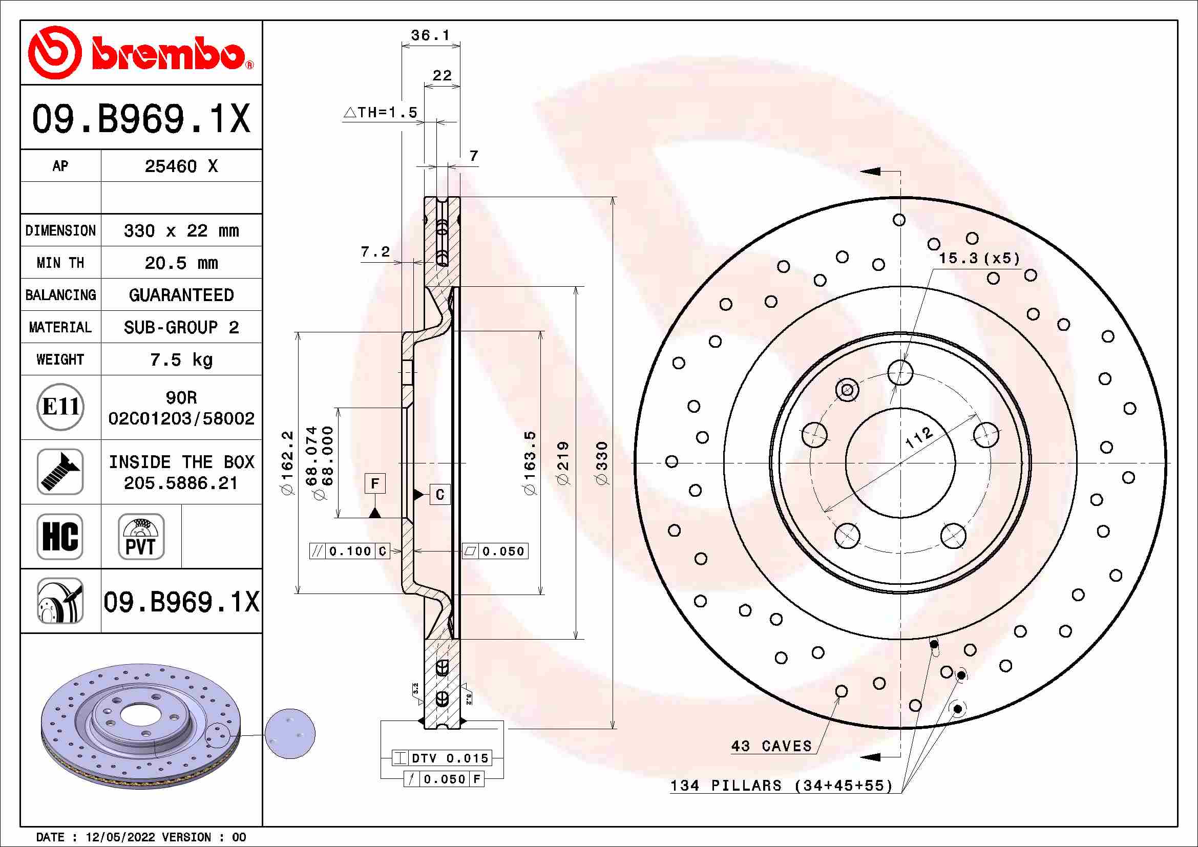 BREMBO Féktárcsa, mind 09.B969.1X_BREMBO