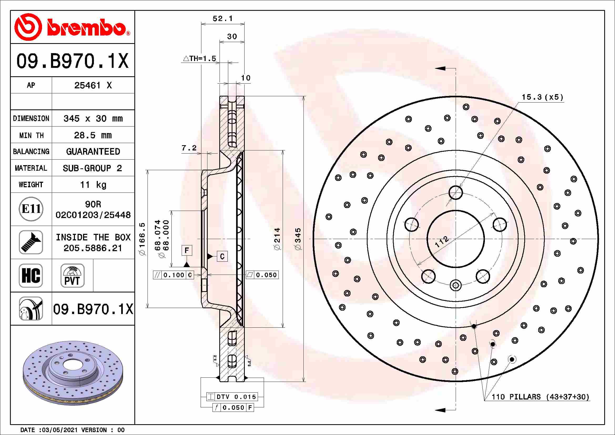 BREMBO Féktárcsa, mind 09.B970.1X_BREMBO