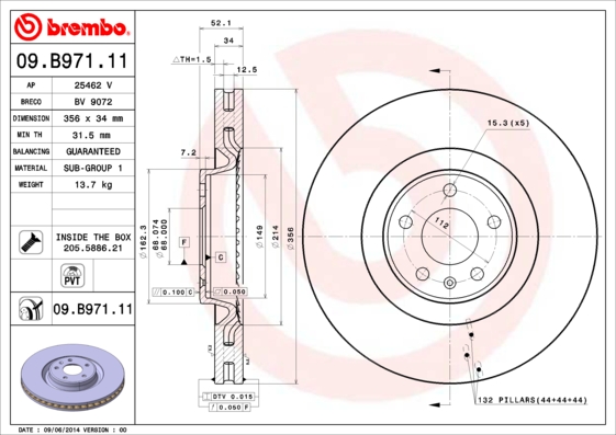 BREMBO Első féktárcsa 09.B971.11_BREMBO