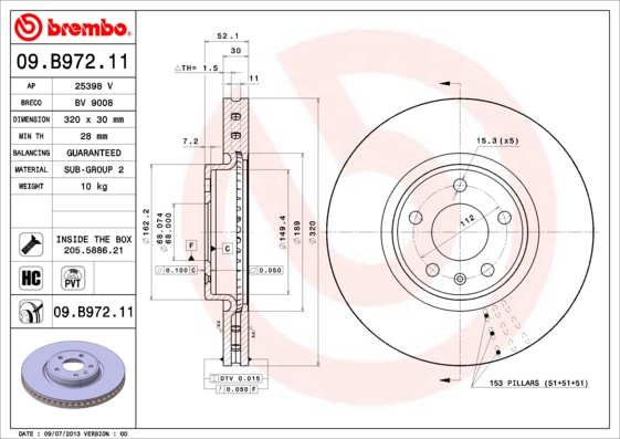 BREMBO Első féktárcsa 09.B972.11_BREMBO