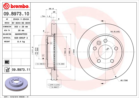 BREMBO Első féktárcsa 09.B973.11_BREMBO