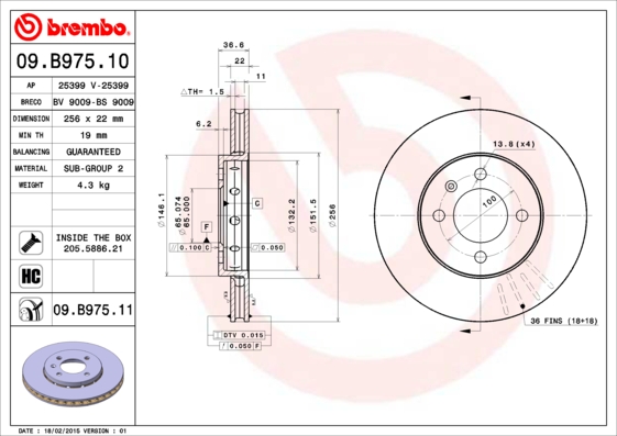 BREMBO Első féktárcsa 09.B975.11_BREMBO