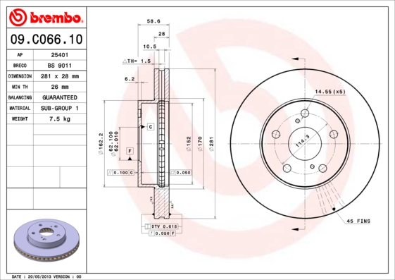 BREMBO Első féktárcsa 09.C066.10_BREMBO