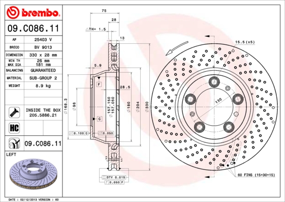 BREMBO Hátsó féktárcsa 09.C086.11_BREMBO