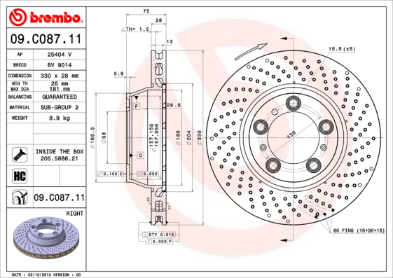 BREMBO Hátsó féktárcsa 09.C087.11_BREMBO