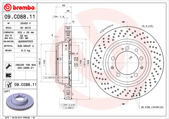 BREMBO Hátsó féktárcsa 09.C088.11_BREMBO