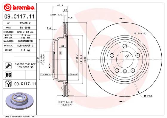 BREMBO Hátsó féktárcsa 09.C117.11_BREMBO