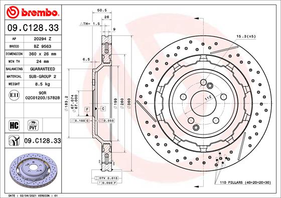 BREMBO Féktárcsa, mind 09.C128.33_BREMBO