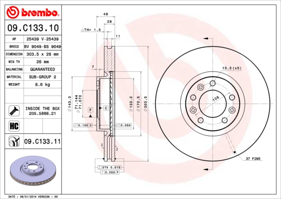 BREMBO Első féktárcsa 09.C133.11_BREMBO