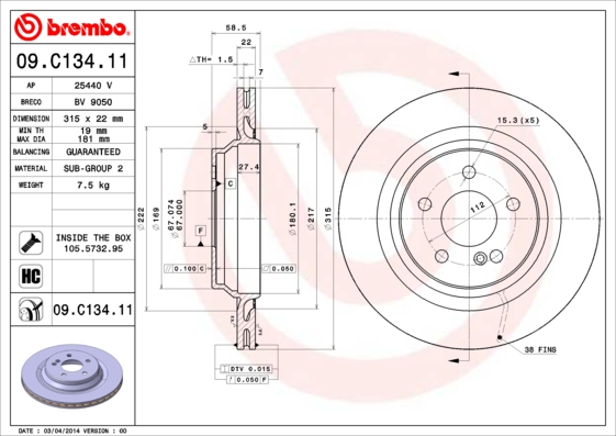 BREMBO Féktárcsa, mind 09.C134.11_BREMBO