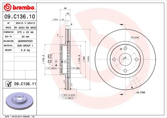 BREMBO Első féktárcsa 09.C136.11_BREMBO